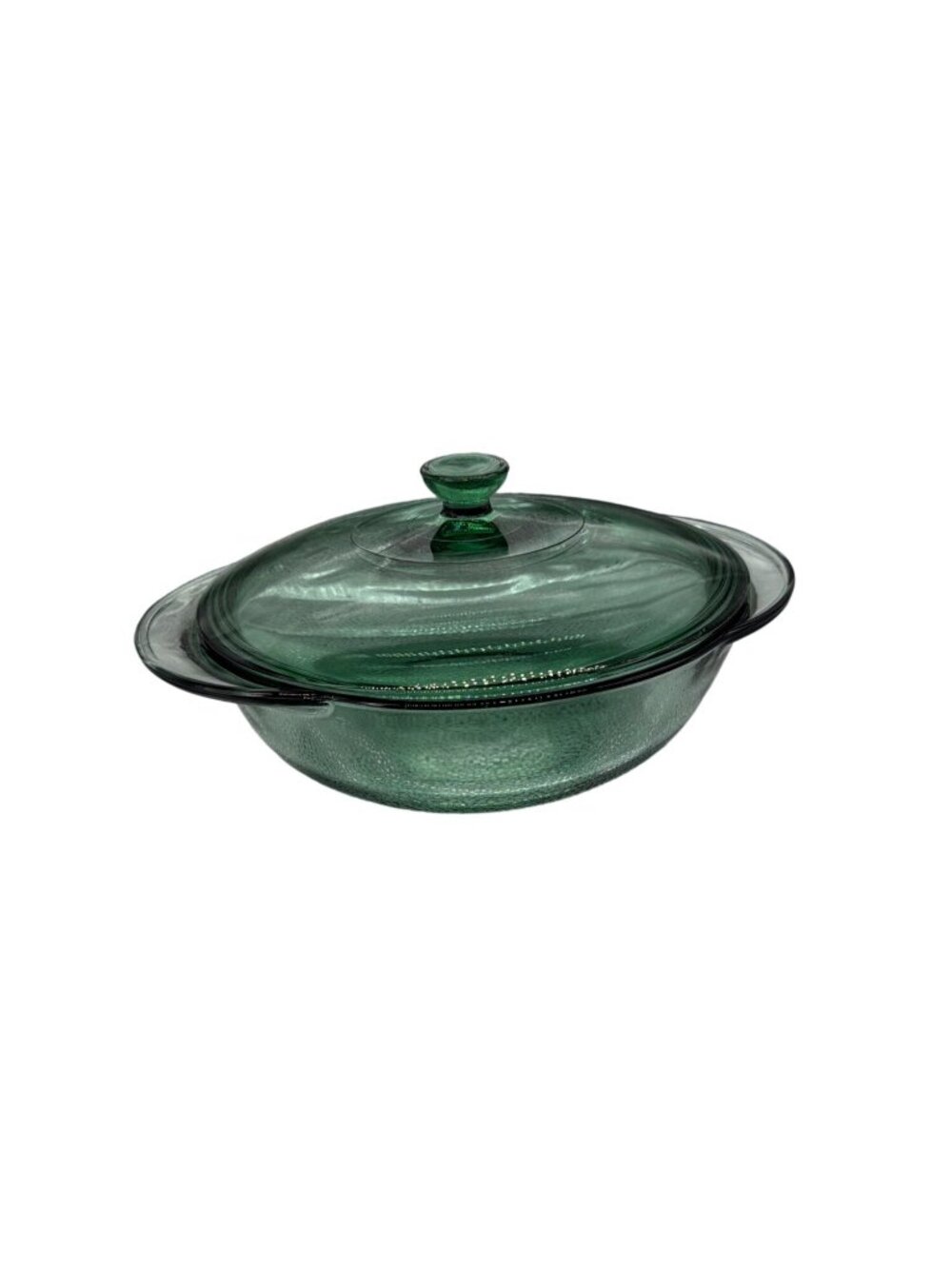 Anchor Hocking Vintage Green Glass Covered Casserole Dish 2 Quart Textured Bubbl